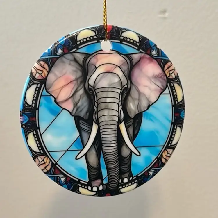 Elephant Glass Ornament 3” Round