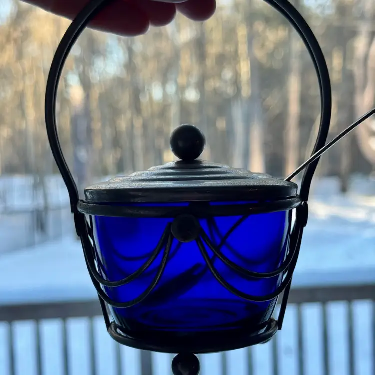 Vintage Art Deco Cobalt Blue Glass Condiment Jar