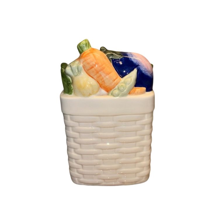 Vintage Fitz & Floyd Garden Basket Ceramic Ironstone Utensil Holder 1980s