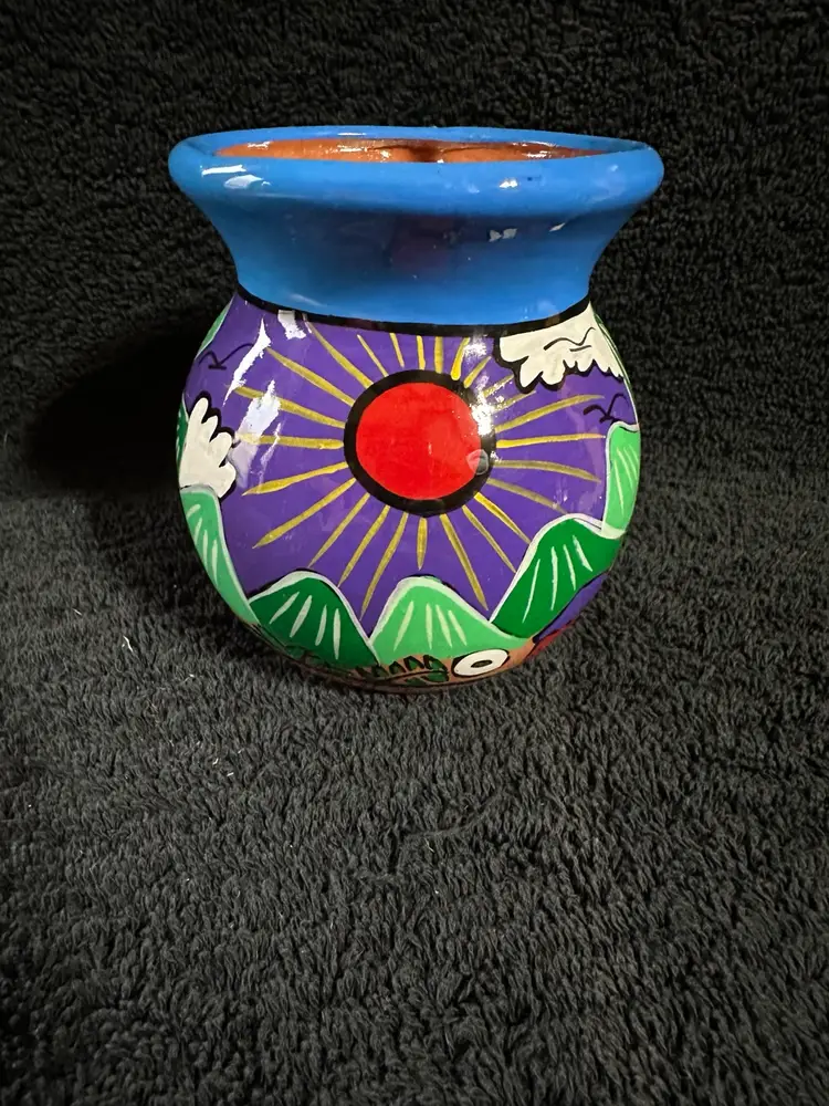 Mexican Story Telling Redware Pottery Mug Signed