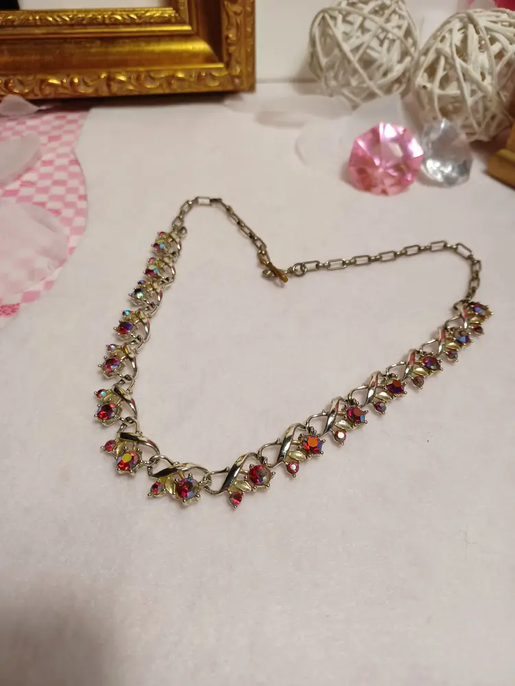 Vintage Marked “Star” Ruby Pink AB Crystal Necklace