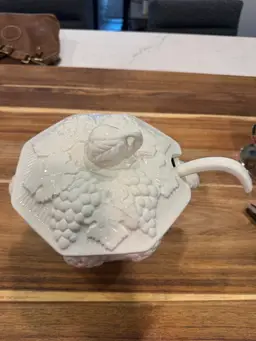 Vintage White Ceramic Soup Tureen With Ladle And Lid