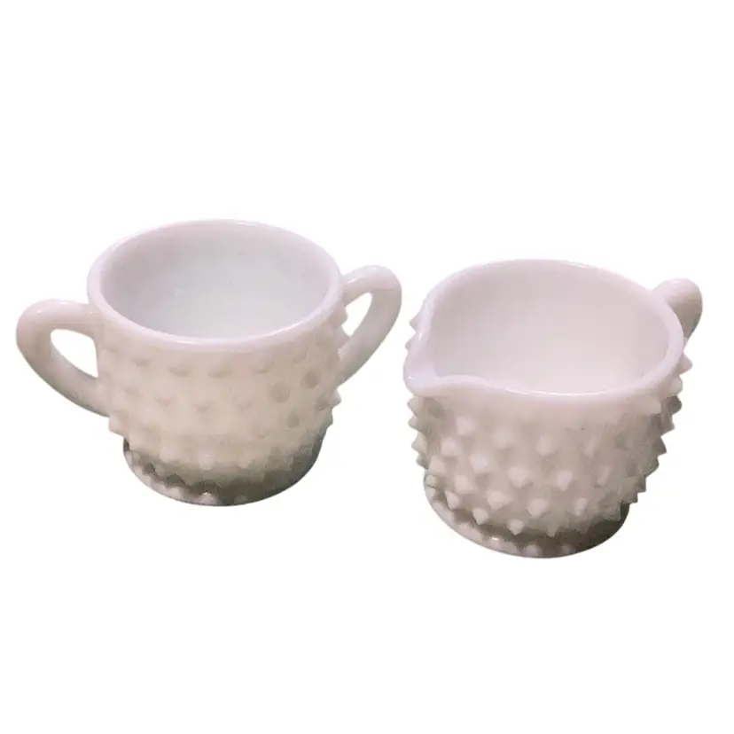 Unmarked Fenton Hobnail Cream And Sugar 3” T X 3” W