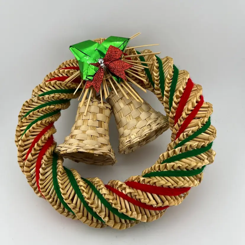 Scandinavian Wreath w/ Bells, and Red & Green Bows