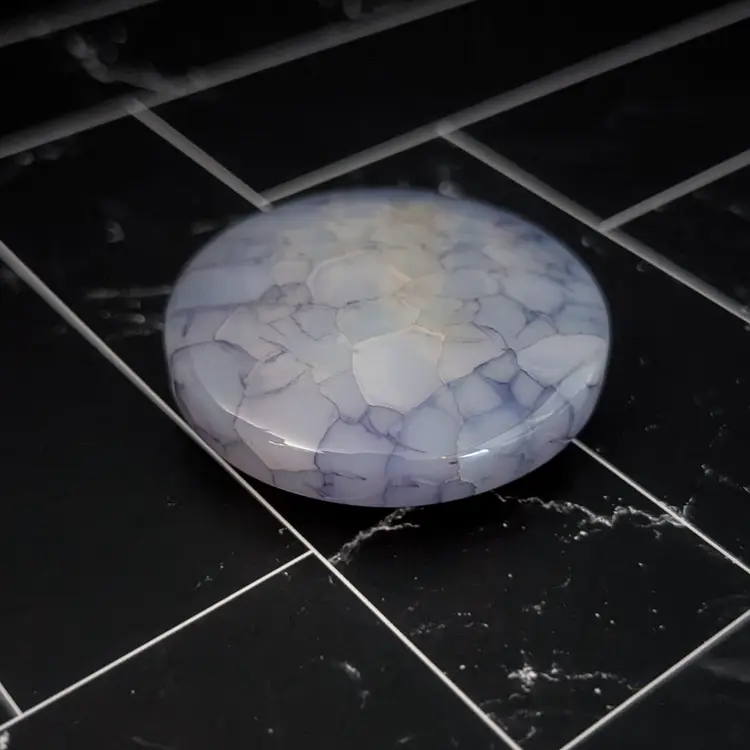 Vintage Pendant/Large Bead Blue Cracked Pattern Circle - No Chain Included