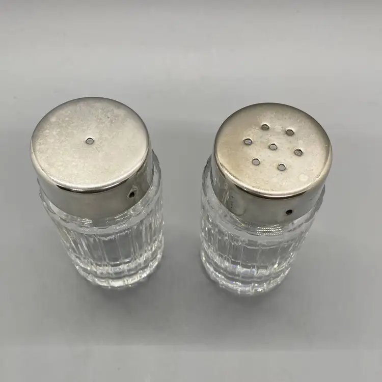 RH Macy Royal Gallery 24% Lead Crystal Silver Plate Top Salt Pepper Set Italy
