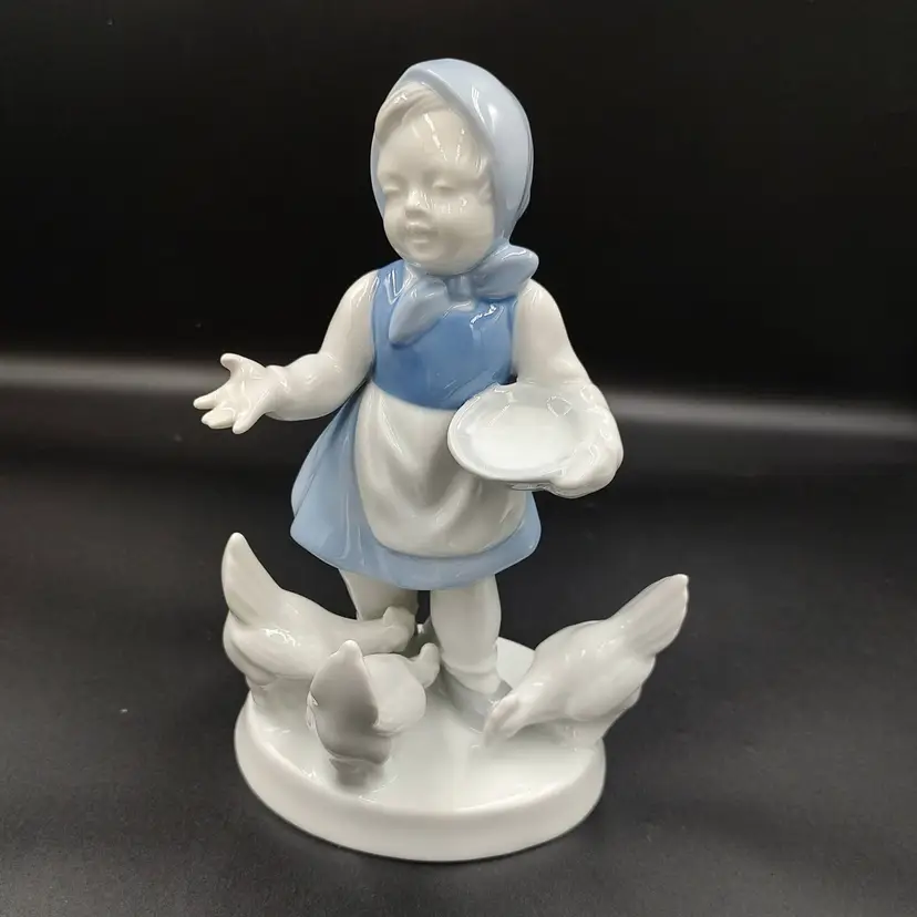 Vtg Gerold Porzella Porcelain Girl Feeding Chickens  Figurine