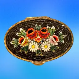 Vintage MCM Stunning Floral Micro Mosaic 2” Trinket Box