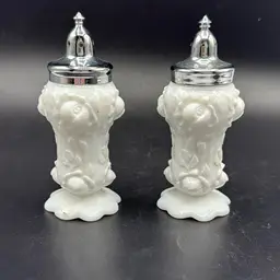 Fenton Milk Glass Cabbage Rose Salt And Pepper Shakers