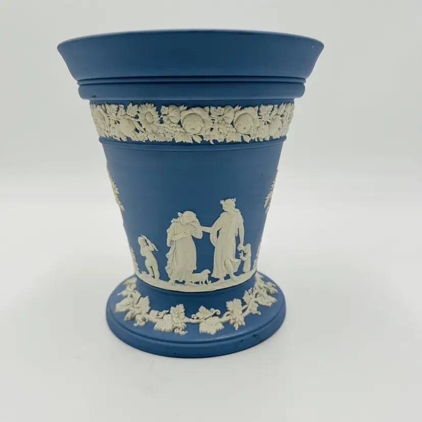 Wedgwood Jasperware Blue Arcadia 7in Large Flower Vase England