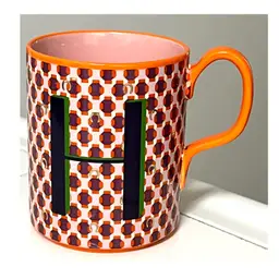 Anthropologie Parker Stoneware Geometric Monogram Letter H Orange Purple Coffee Mug MCM Style 4 in Height