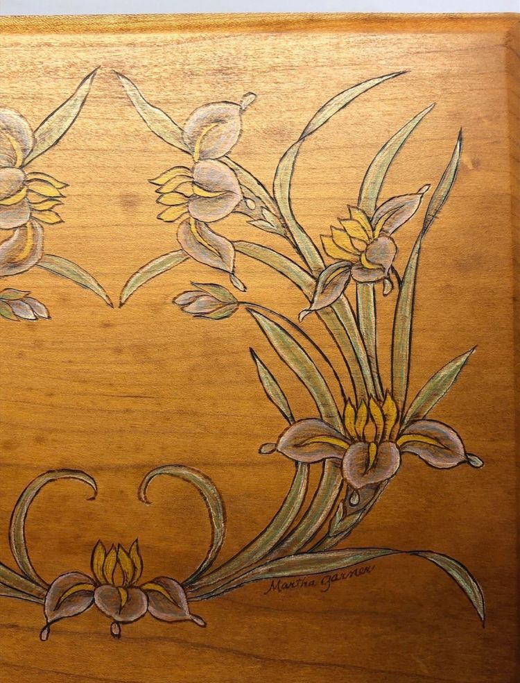 Hand-Crafted Iris Flowers Wooden Box by Martha Garner