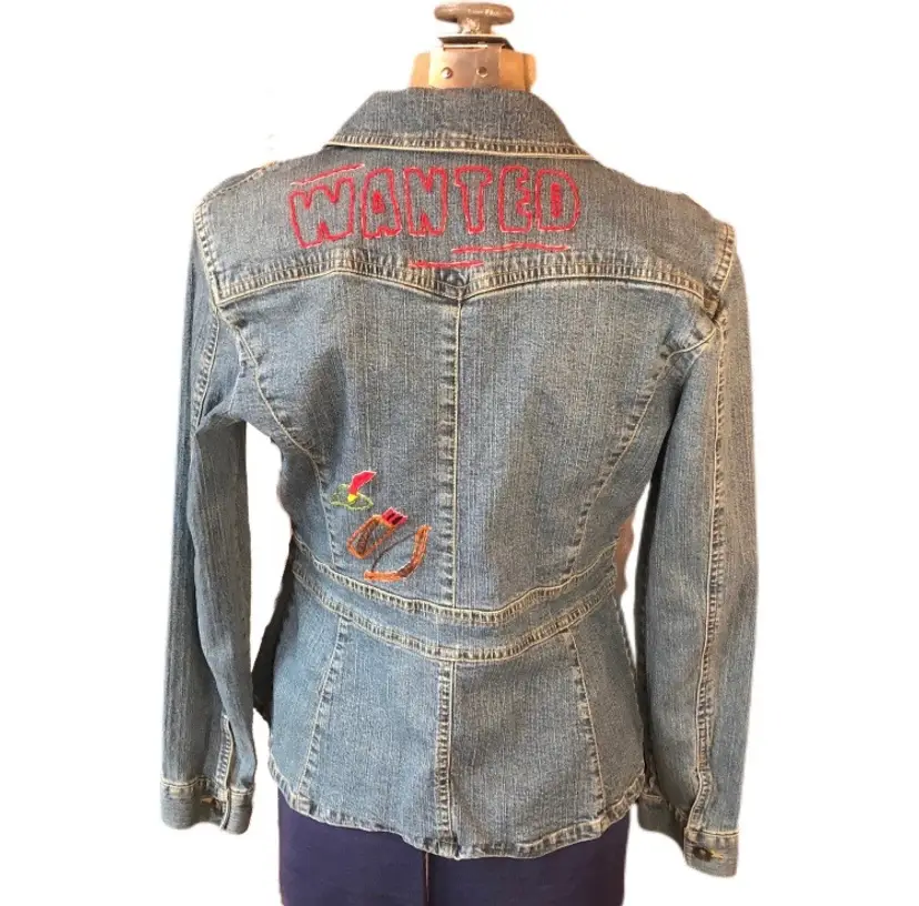 Oodelally Shop Wanted Upcycled Jean Jacket Hand Embroidered Size Medium