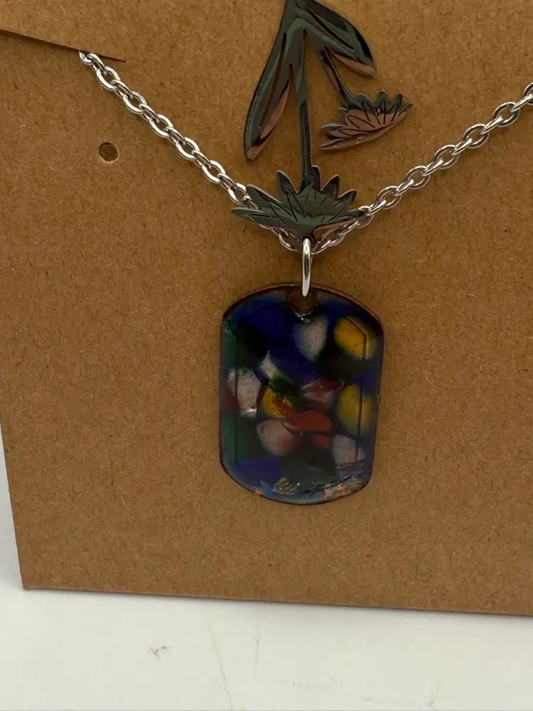 Made By NN Artist Enamel Necklace With Flower
