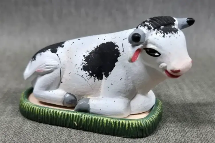 Miniature Pottery Cow Covered Nativity Scene Free Shipping