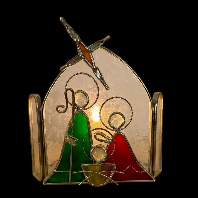 Vintage Studio Nova Stained Glass Nativity Votive Candle Holder Holy Family Christmas Jesus Holiday
5.5” T x 5” L x 2.5” W