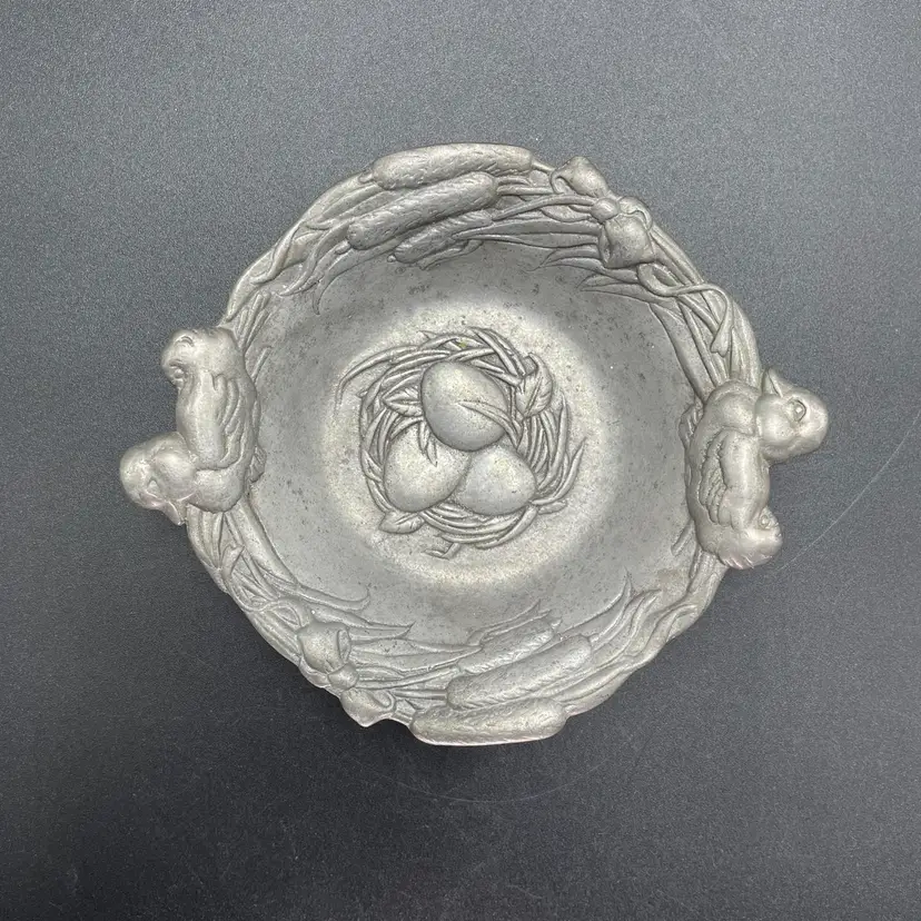 Vintage Arthur Court Duckling Ducks Eggs Nest Aluminum Bowl Spring Easter Decor