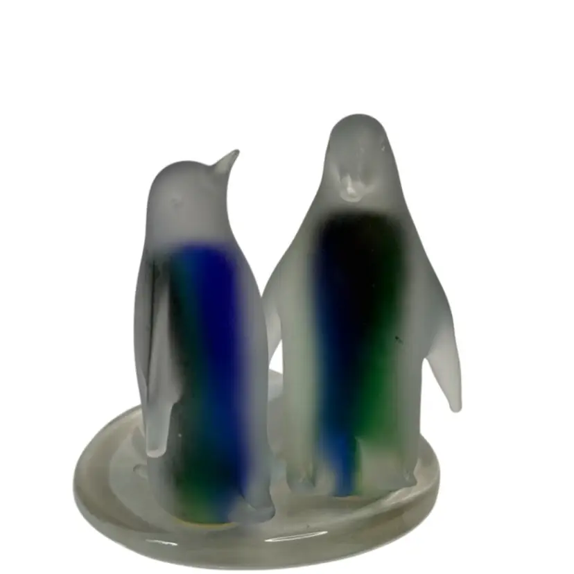 Penguin Votive Candle Holder Partylight Two Clear Blue & Green Satin Glass
4-3/4”  x 4-1/4” W