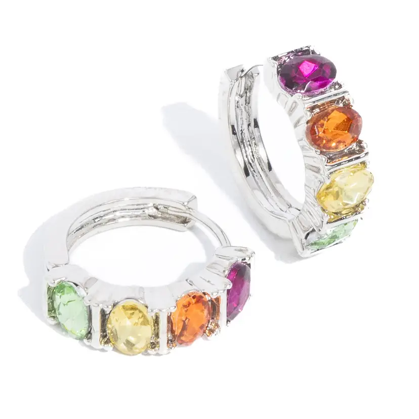 Rainbow Gemstone Hoop Earrings