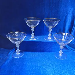 Tiffin Franciscan Champagne/Sherbet Glasses Crystal Gold Rimmed Etched Wheat Tall
