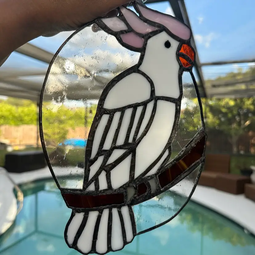 Stained Glass Cockatoo Sun Catcher 11”