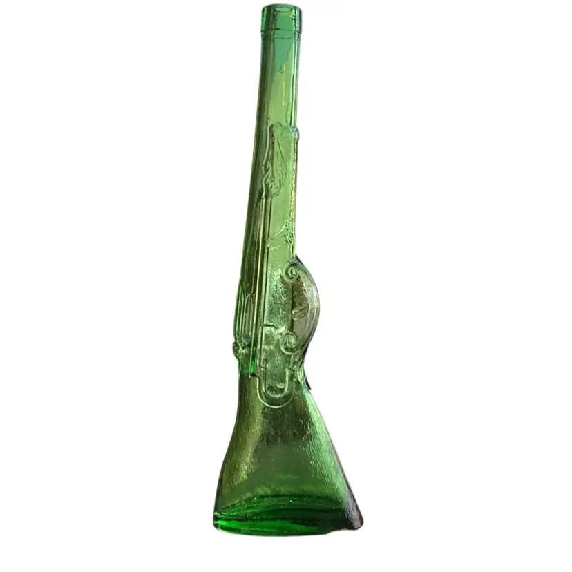 Vintage Green Rifle Shaped Glass Decanter With Plastic Stopper