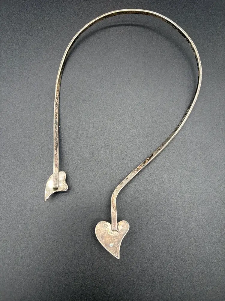 Vintage Taxco Sterling Silver Torque Necklace TA-18 Mexico 925 Double Heart