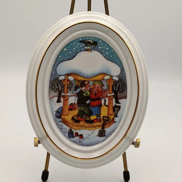 Porsgrund Norway Porcelain Picture Oval Wall Hanging Art By Kari Grossman Winter