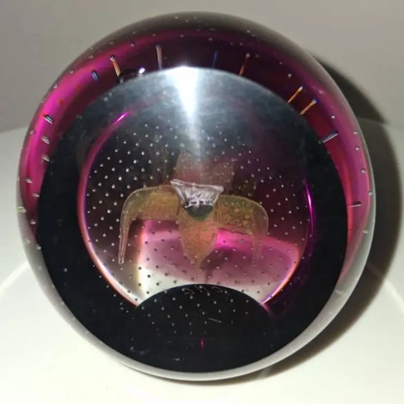 Vintage Caithness Glass 'Second'/C11G "Dewdrop Orchid" Bullicante Paperweight