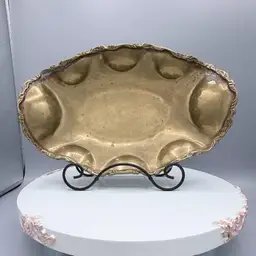 Vintage Mexican Brass Oval Dish with Decorative Scalloped Ruffled Edge 10" x 6"
