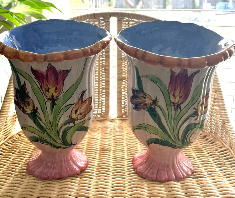 Pair Mid Century Italian Pottery Vases