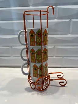 Vintage Stacking Mugs, Groovy Design Mod Retro Cups, Made in Japan