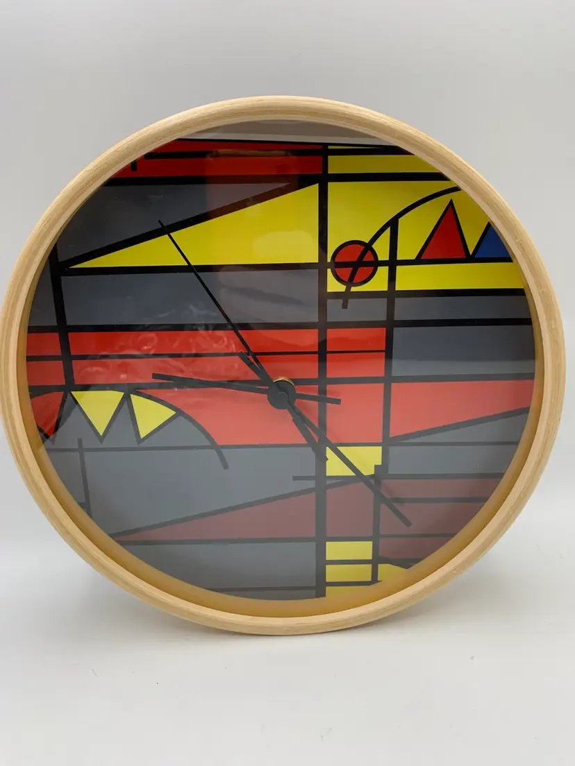 Color Block Work Design Clock Wood Frame Works 10"