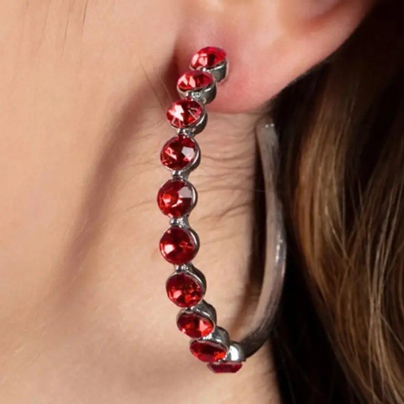 Crimson Sparkle Hoop Earrings