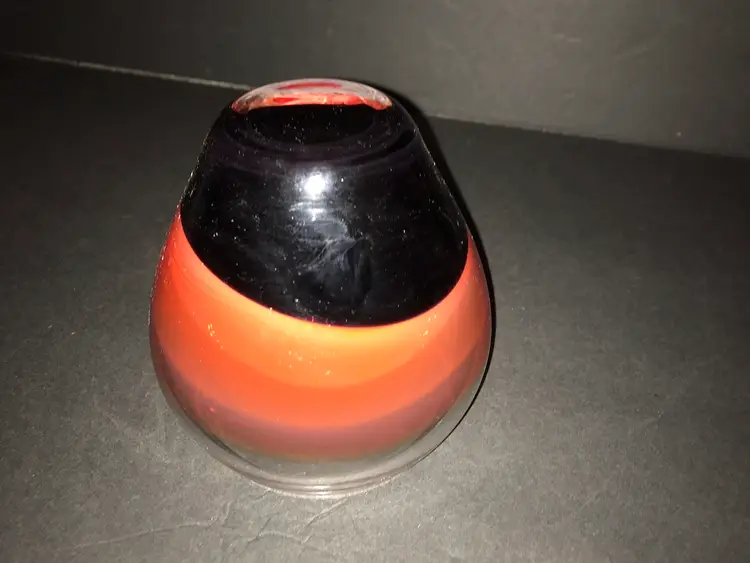 Art Glass Candle Holder Orange Black Polished Bottom