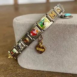 Vintage Italian Link Charms Zoppini Stretch Bracelet Silver Tone, With Dangle Charms