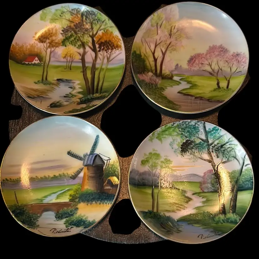 Hand-painted 4” Dishes From Japan - Signed - Set Of Four