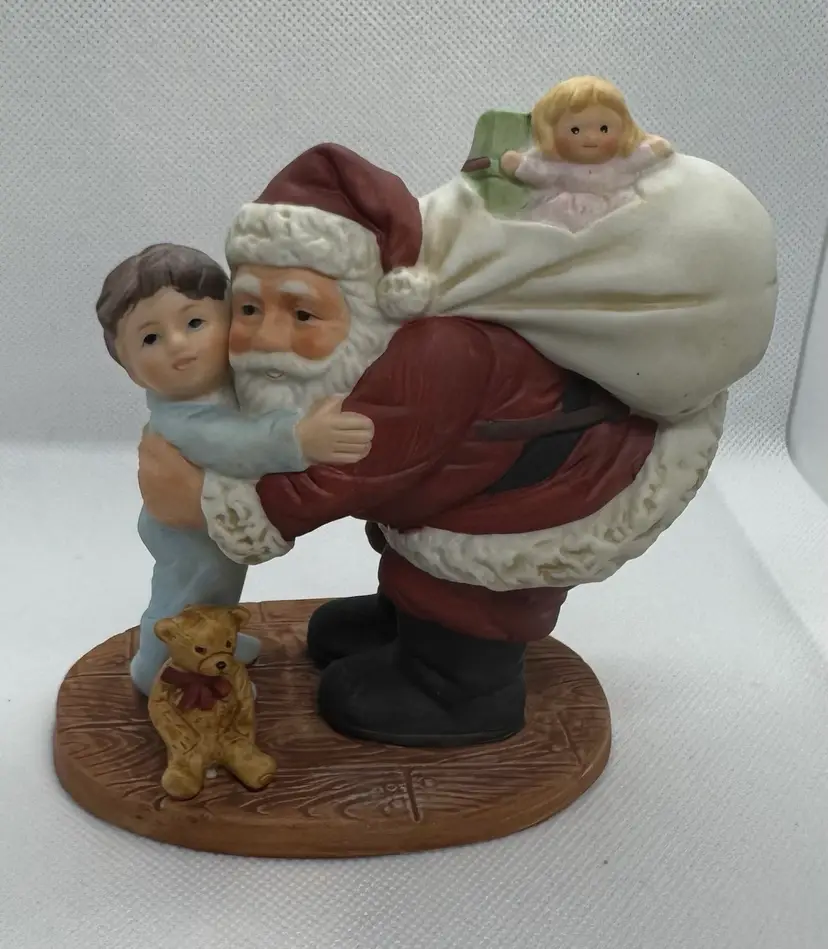 Vintage Santa With Little Boy Bisque Figurine