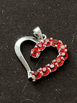 Heart Pendant Which Red Rhinestones