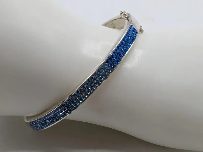 Sapphire Blue Color CZ Latch Bangle Bracelet 925 Sterling Silver