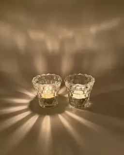 Set Of 2 Indiana Glass Votive Tea Light Candle Holders Vintage Clear Cubist