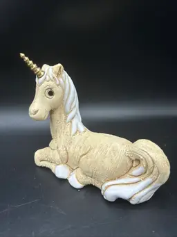 Artesania Rinconada Unicorn Figure w/ Brass Horn Uruguay Pottery Enamel