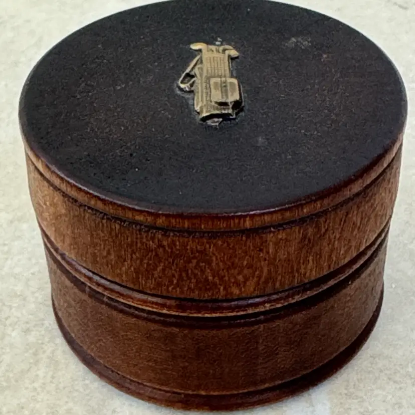 Wooden Barrel Trinket Box 1.75 in Brass golf clubs Applied Made in USA