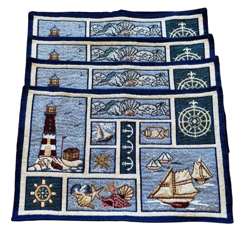 Nautical, Boat & Lighthouse Textile Fabric Placemats Set Of 4 18x11.5”