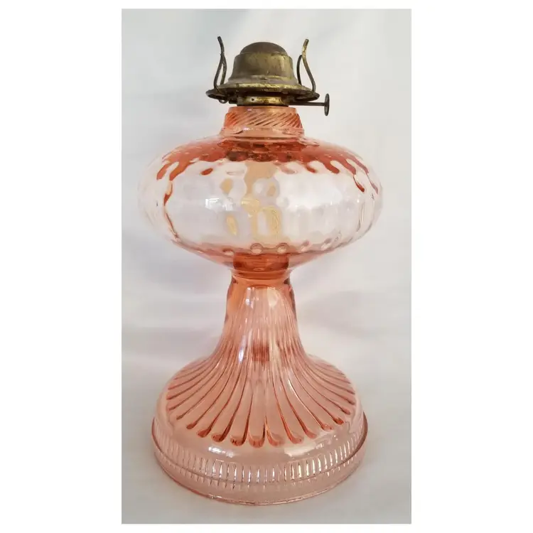 Antique Pink Glass Dot Optic Oil or Kerosene Lamp