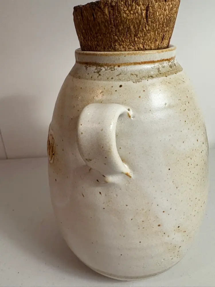 Vintage Tostoe Stoneware Popcorn Jar With a Bark Stopper