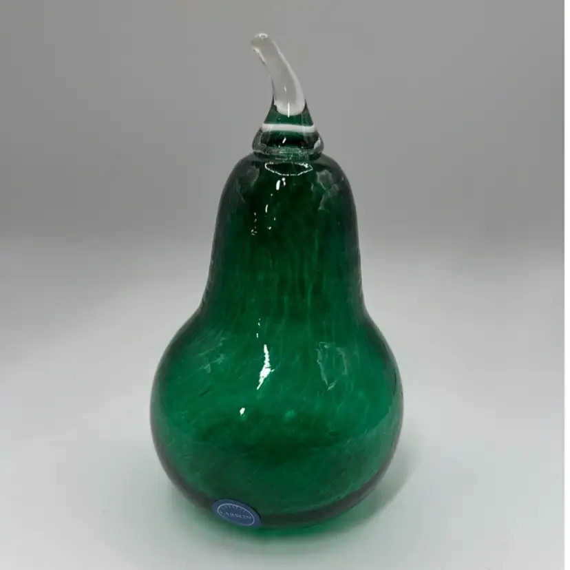 Larson Crystal green pear Figurine Made in USA original sticker 5” tall