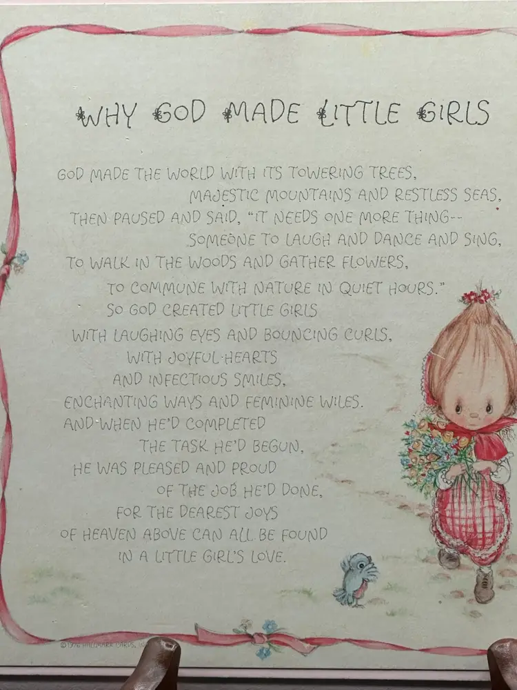 Hallmark  Betsey Clark's Why God Made Little Girls, Wooden Wall Plaque 1976