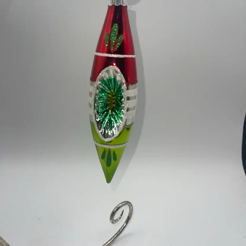 Christopher Radko Shiny Brite Tulip Reflector Ornament  7” Red Lime Green