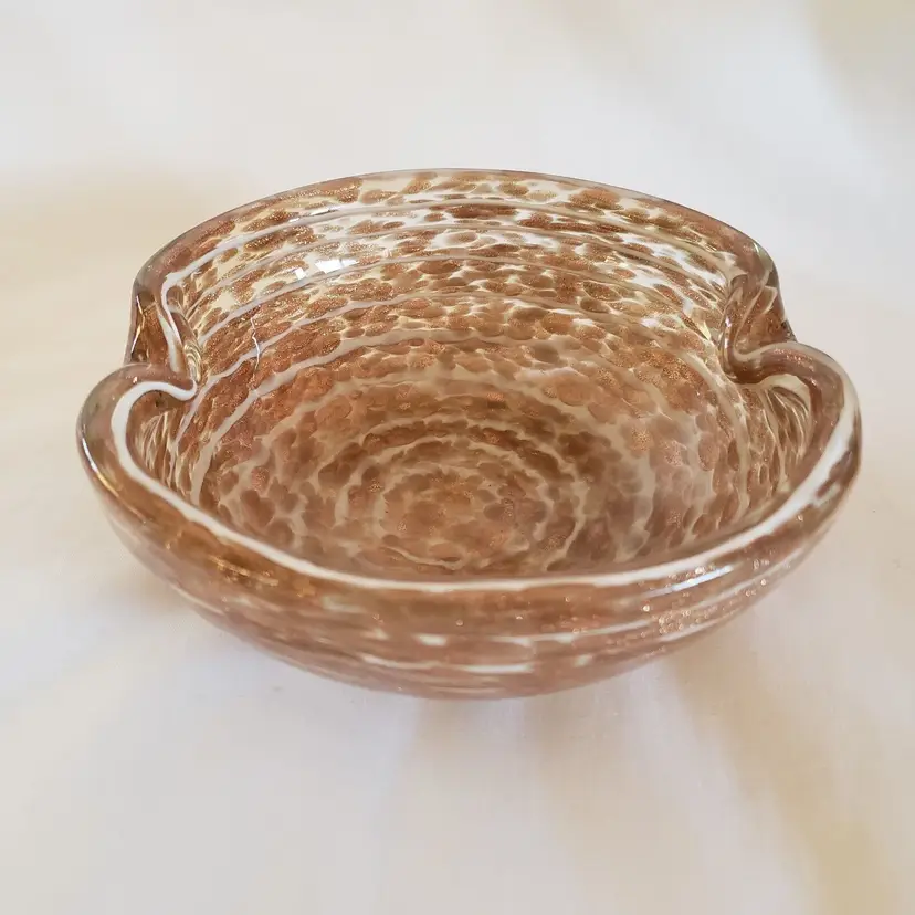 Art Glass Cigar Ashtray Bowl with Copper Aventurine & White Swirl Unbranded